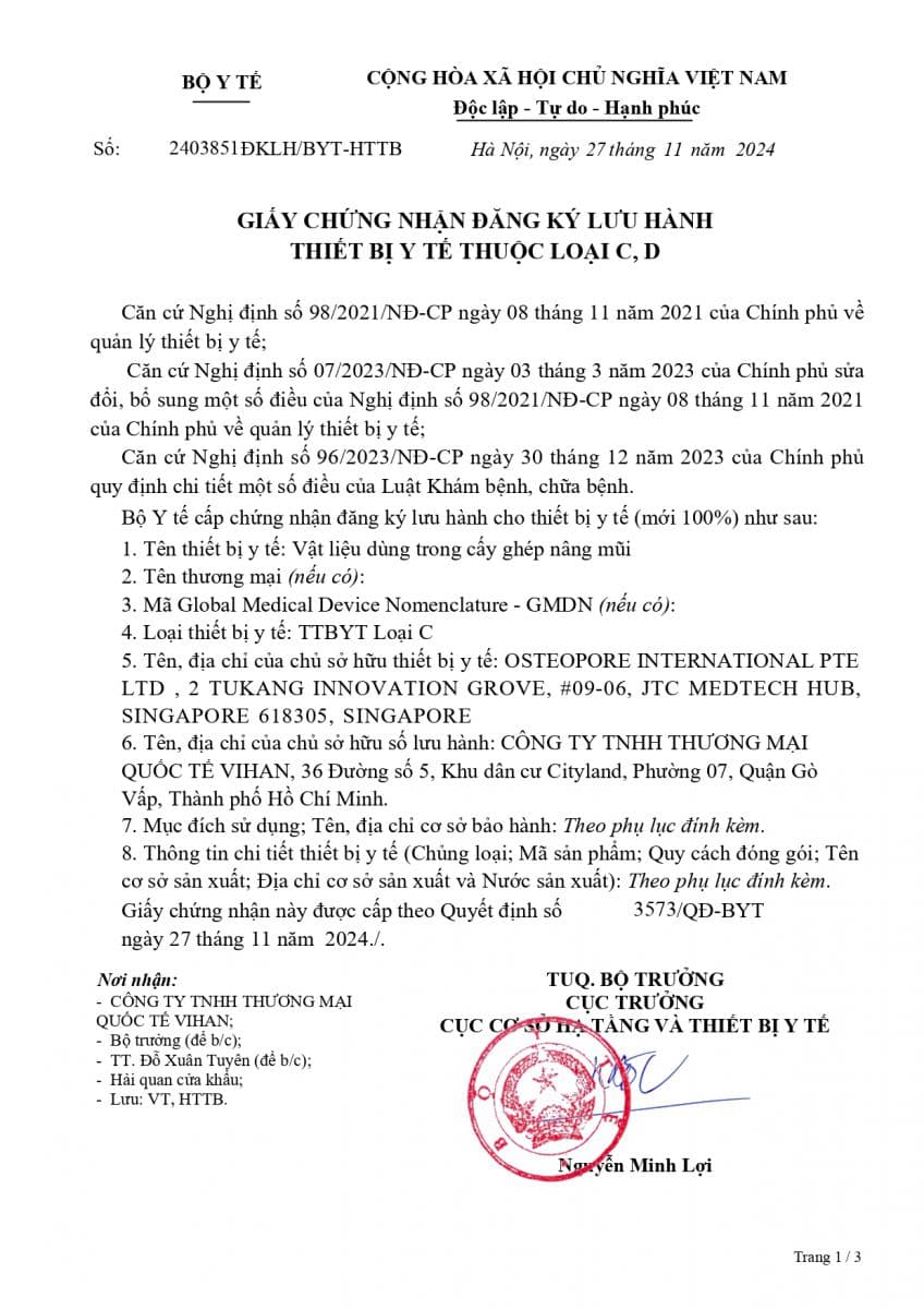 Ảnh lưu trữ bài viết VIHAN chính thức được Bộ Y tế Việt Nam cấp Giấy phép lưu hành Trang thiết bị Y tế loại C