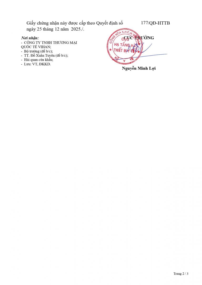 Ảnh lưu trữ bài viết VIHAN chính thức được Bộ Y tế Việt Nam cấp Giấy phép lưu hành Trang thiết bị Y tế loại C