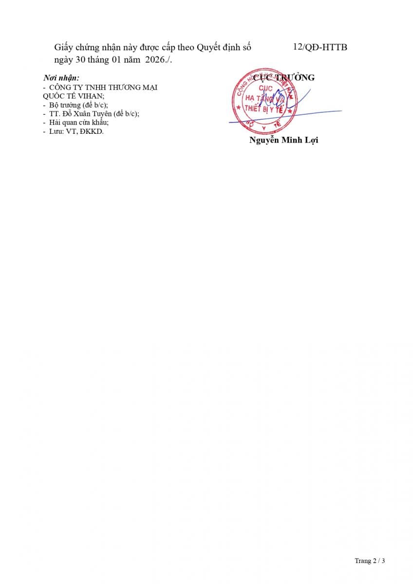 Ảnh lưu trữ bài viết VIHAN chính thức được Bộ Y tế Việt Nam cấp Giấy phép lưu hành Trang thiết bị Y tế loại C